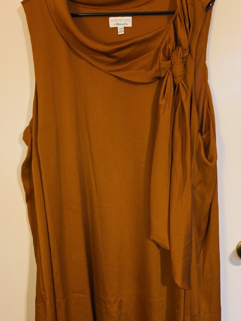 Signature by Robbie Bee Sleeveless Midi Dress in Rust Brown with Tie Detail